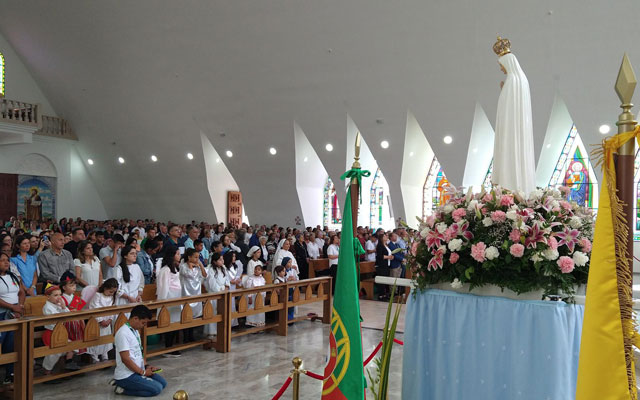 La Virgen Peregrina durante su visita al Santuario de Fátima en Llano Alto, municipio Carrizal.