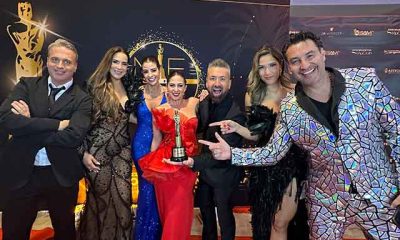 El equipo de “Siéntese Quien Pueda” celebra su Premio Martín Fierro en el Hotel Marriott de Brickell Avenue.