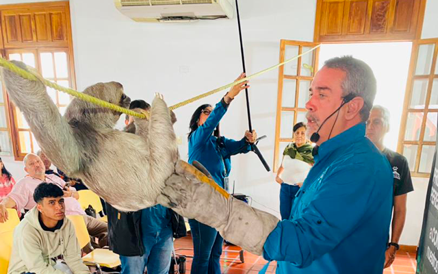 Participantes del taller educativo sobre perezosos en Carrizal, aprendiendo sobre su cuidado y protección.